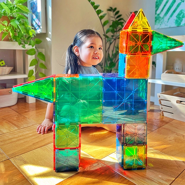 Dívka postavila psa z magnetické stavebnice MAGNA-TILES